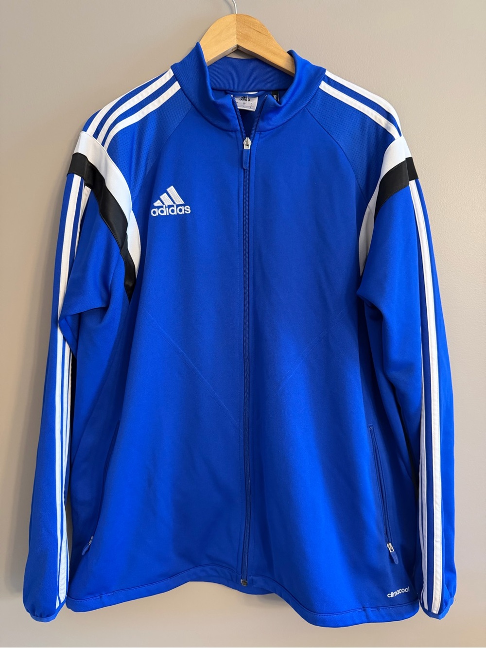 adidas Royal Blue Full-Zip Men's Track Jacket with White and Black Accents